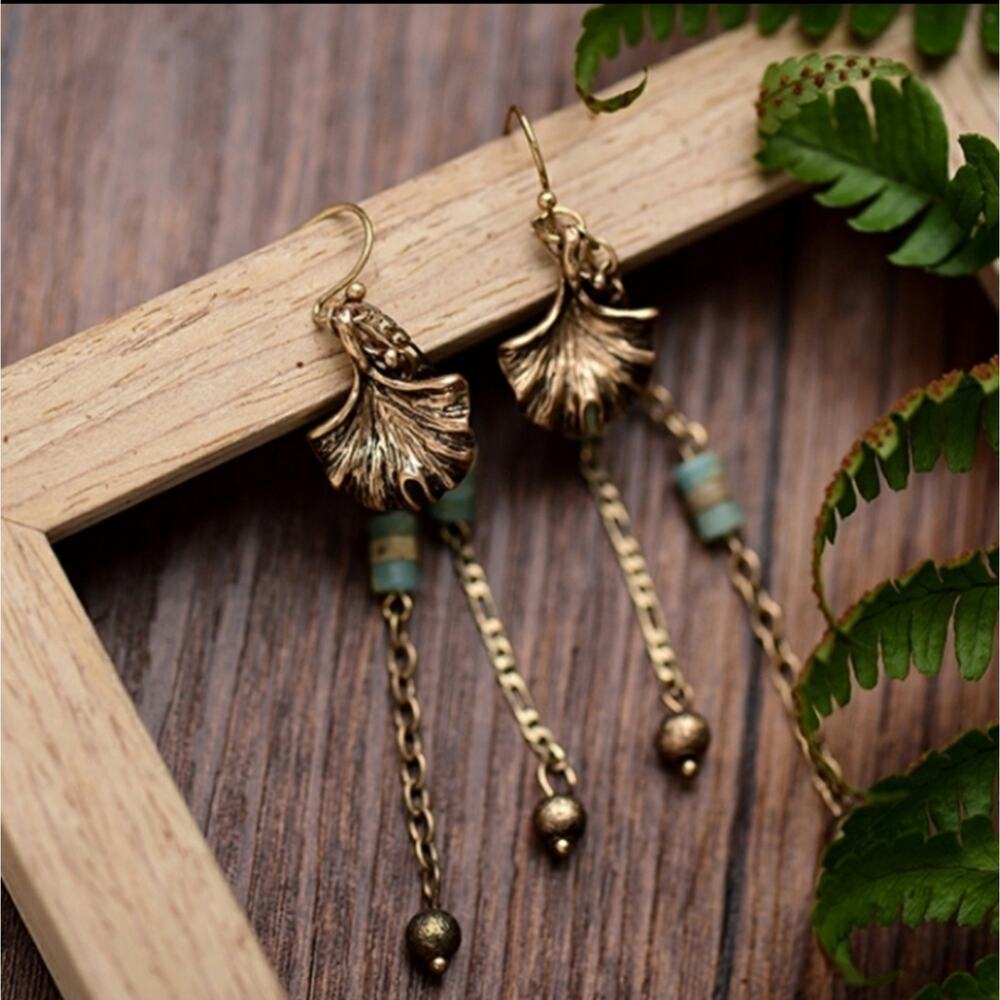 Gold amazonite & jasper rustic dangle artisan made earrings